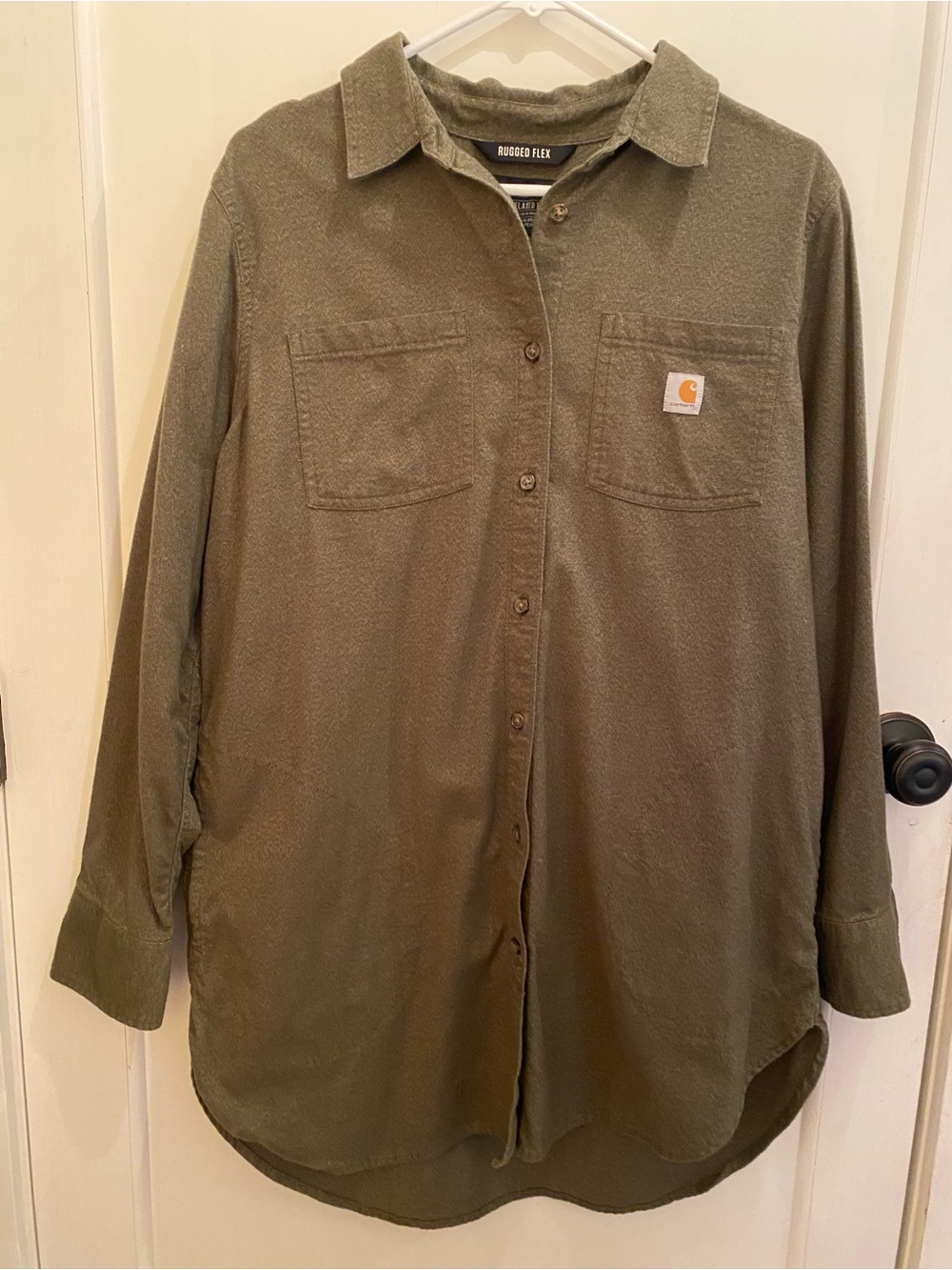 Carhartt Olive Green Rugged Flex Button-Down Flannel Tunic Shirt